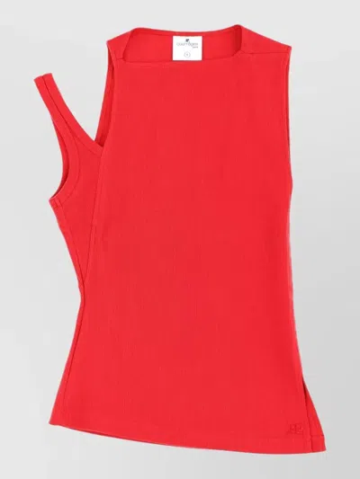Courrèges Asymmetric Ribbed Sleeveless Top In Red