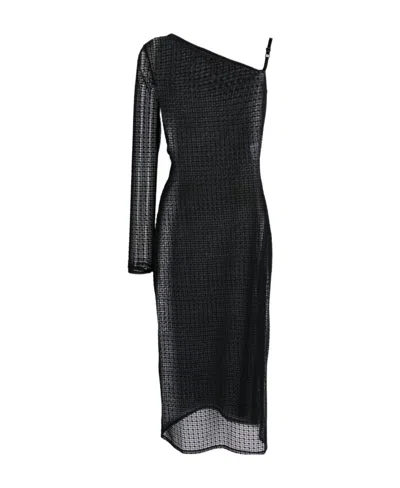 Courrèges Asymmetric Semi-sheer Midi Dress In Black