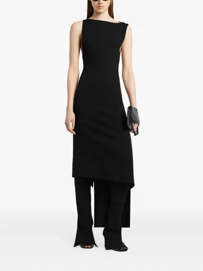 Courrèges Asymmetric Midi Dress Sleeveless Design In Black