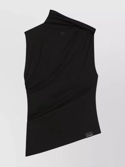 Courrèges Asymmetric Sleeveless Fitted Stretch Top In Black