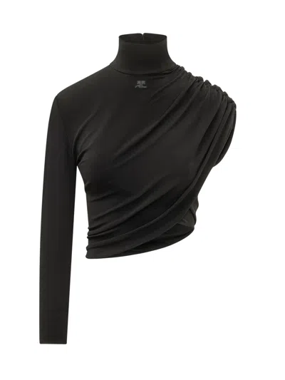 Courrèges Courreges Asymmetrical Draped Top In Black