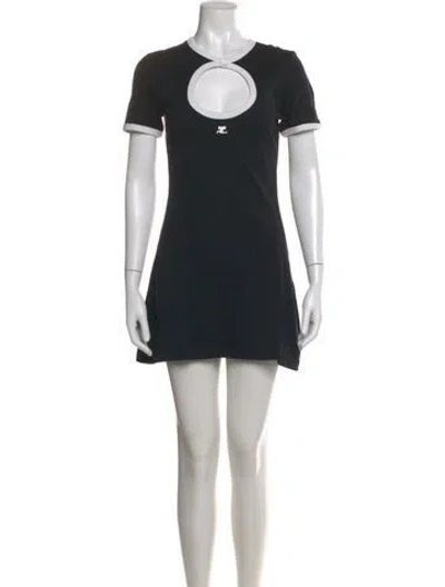 Pre-owned Courrèges Asymmetrical Mini Dress In Black