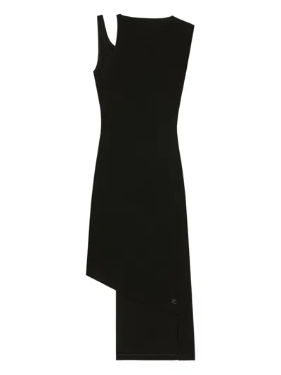Courrèges Asymmetrical Ribbed Midi Dress In Black