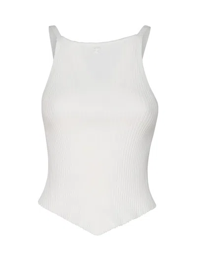 Courrèges Signature Pointy Rib Knit Top In White