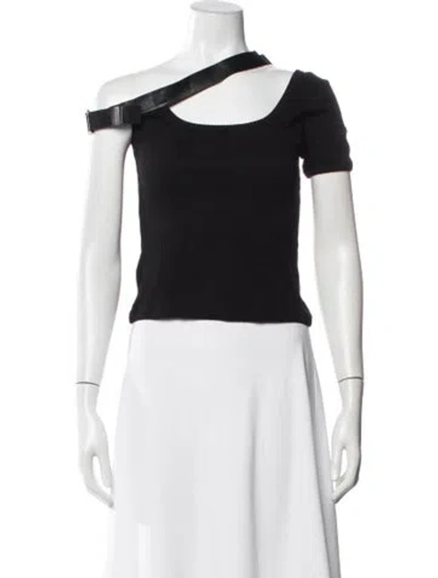 Pre-owned Courrèges Asymmetrical Short Sleeve Top In Black