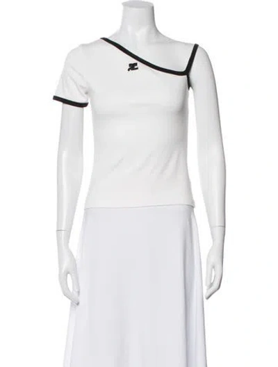 Pre-owned Courrèges Asymmetrical Short Sleeve Top In White