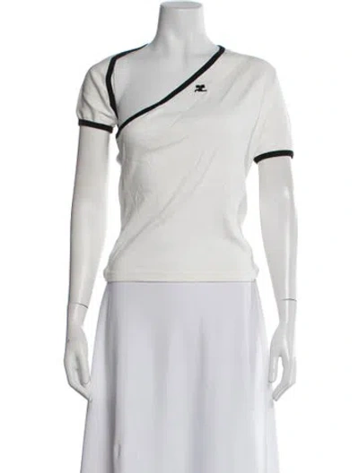 Pre-owned Courrèges Asymmetrical Short Sleeve Top In White