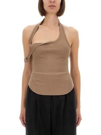 Courrèges Asymmetrical Tank Top In Brown