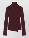 Courrèges Asymmetrical Turtleneck Sweater Buttons In Burgundy