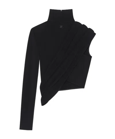 Courrèges Asymmetrical Twist Jersey Cropped Top In Black