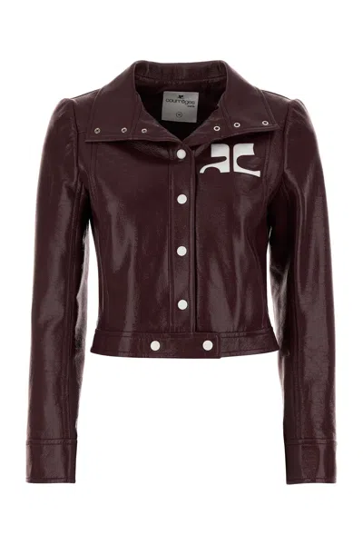 Courrèges Vinyl Blazer With Collared Neck And Long Sleeves In Burgundy
