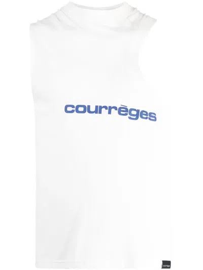 Courrèges Aysmmetric Logo-print Tank Top In White