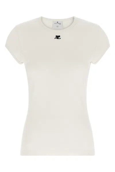 Courrèges Baby Logo Short Sleeve Crew Neck T-shirt In White