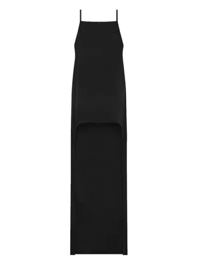 Courrèges Backless Satin Long Dress In Black