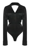 Courrèges Backless Satin Shirt Bodysuit In Black