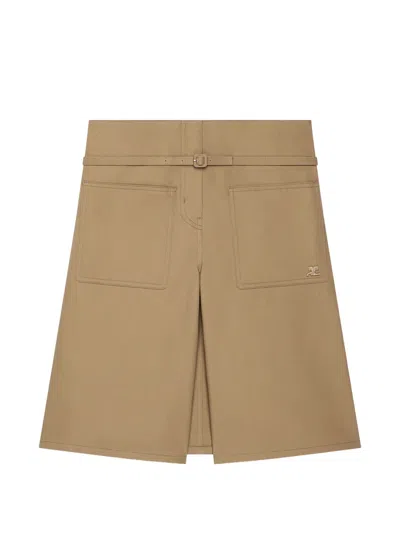 Courrèges Back-panel Belted Shorts In Neutral