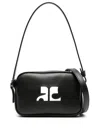 Courrèges Black Logo-appliqu Leather Shoulder Bag In Black