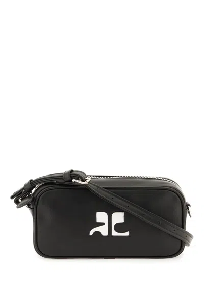 Courrèges Baguette Camera Cuir Shoulder Bag In Black Leather In Orange