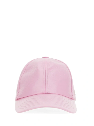 Courrèges Logo-embroidered Grained-texture Cap In Pink