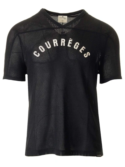 Courrèges Baseball Print Mesh T-shirt In Black