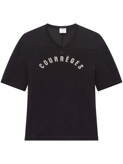 Courrèges Baseball Printed Mesh T-shirt In Black