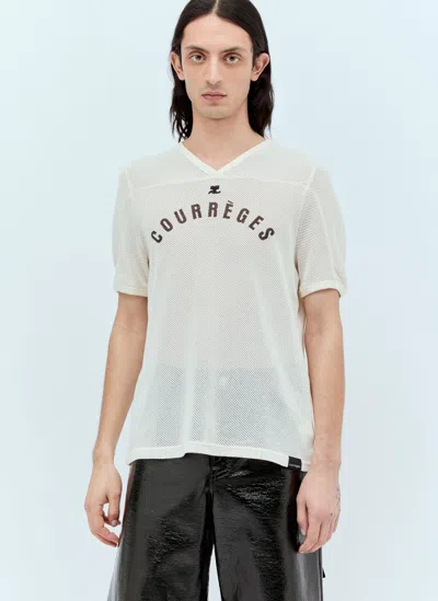 Courrèges Baseball Printed Mesh T-shirt In Cream