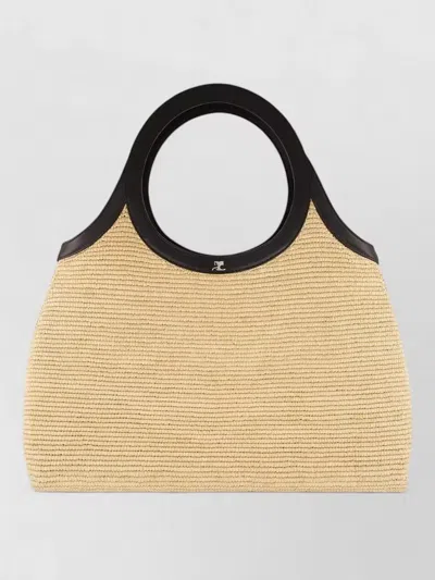 Courrèges Beach Bag Woven Texture Circular Handles Contrast Trim In Neutral