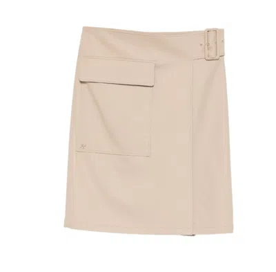 Courrèges Beige Utility Buckle Cotton Midi Skirt In Brown