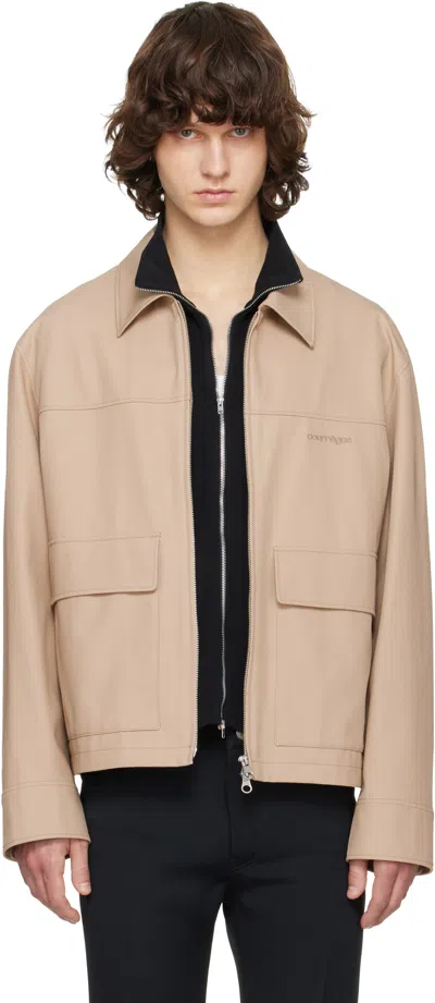 Courrèges Beige 2-pocket Zipped Cotton Jacket In Brown
