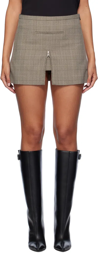 Courrèges Beige & Brown Tailored Prince Of Wales Miniskirt In B107 Sand /mud Brown