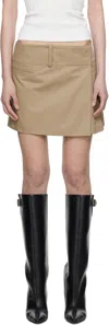 Courrèges Belted And Pleated Polycotton Miniskirt In 1005 Beige