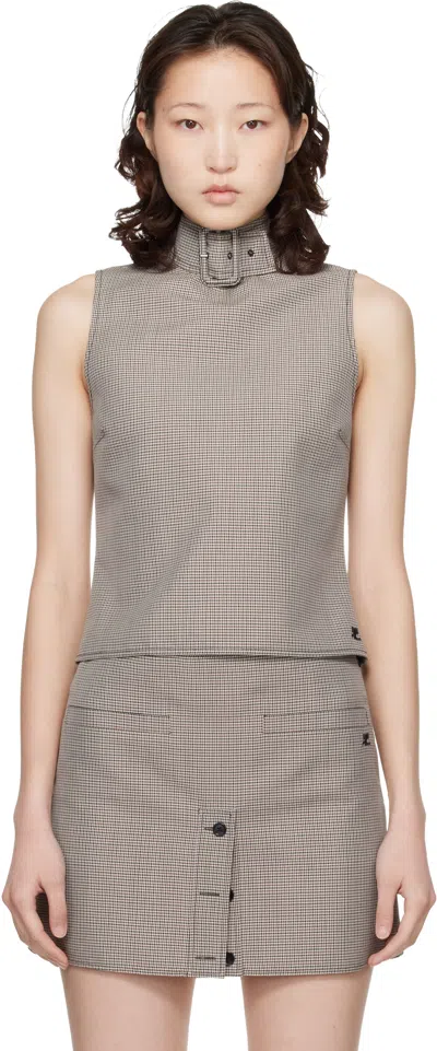 Courrèges Buckle Houndstooth High Neck Sleeveless Top In Gray