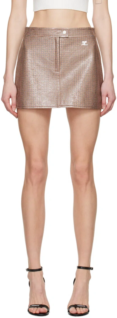 Courrèges Beige Checked Miniskirt In B090 Brown / White