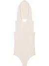 Courrèges Halterneck Sleeveless Hooded Bodysuit With Side Slit In Beige