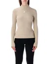 Courrèges Ribbed Turtleneck Top With Embroidered Logo In Brown