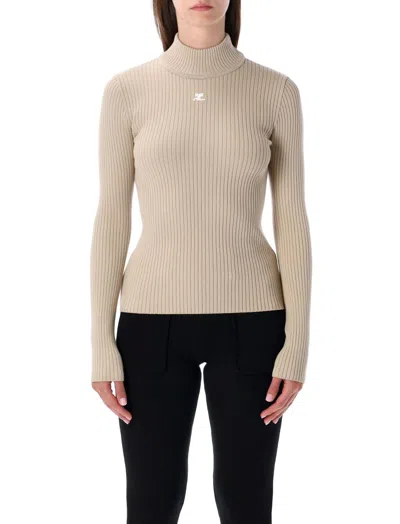 COURRÈGES BEIGE HIGH NECK SWEATER
