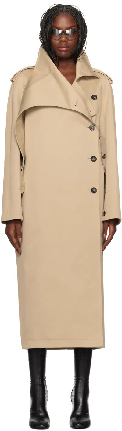 Courrèges Beige Long Oblique Trench Coat In 1005 Beige