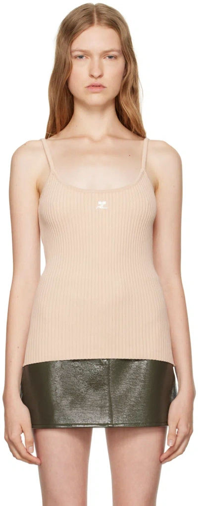 Courrèges Beige Rib Knit Tank Top In 1007 Sand