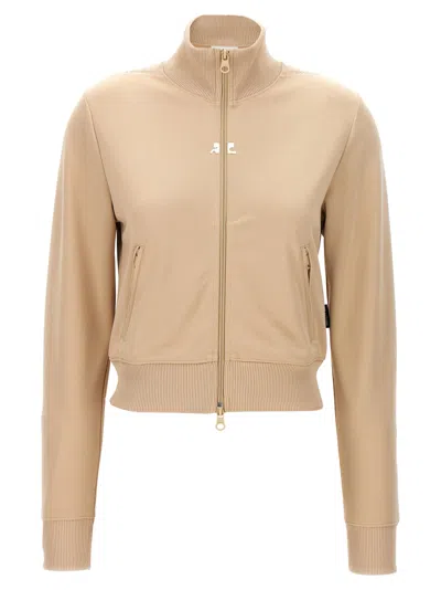 COURRÈGES BEIGE SOLID MOCK COLLAR SWEATSHIRT