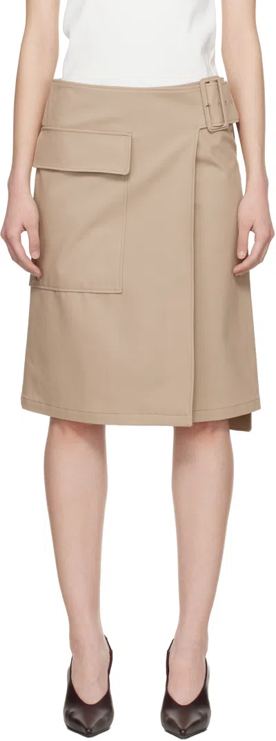 Courrèges Beige Utility Buckle Cotton Midi Skirt In Brown