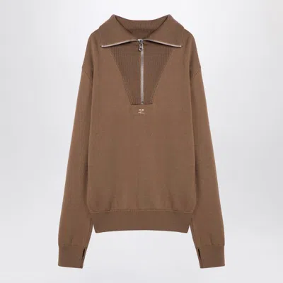 COURRÈGES COURREGÈS  BEIGE WOOL ZIP SWEATER