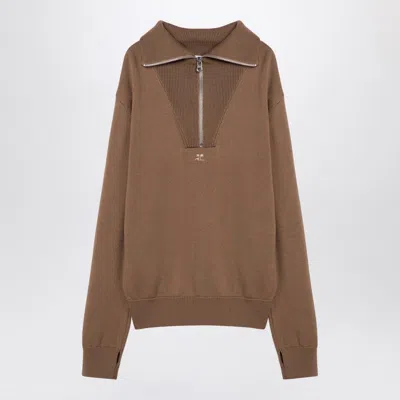 COURRÈGES BEIGE WOOL ZIP SWEATER