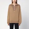 Courrèges Beige Wool Zip Sweater In Brown