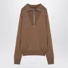 Courrèges Trucker Wool Half-zip Sweater In Brown