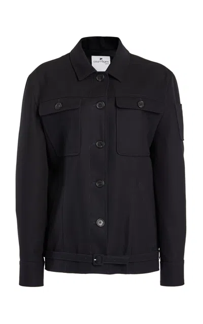 Courrèges Belted Cotton Canvas Jacket In Black