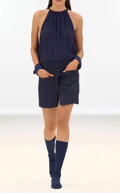 Courrèges Belted Cotton Canvas Mini Skirt In Blue