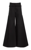 Courrèges Belted Cotton Canvas Palazzo Pants In Black