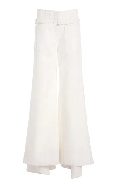 Courrèges Belted Cotton Canvas Palazzo Pants In White