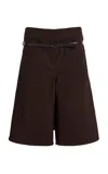 Courrèges Belted Cotton Canvas Shorts In Brown