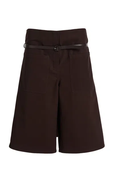 Courrèges Belted Cotton Canvas Shorts In Brown